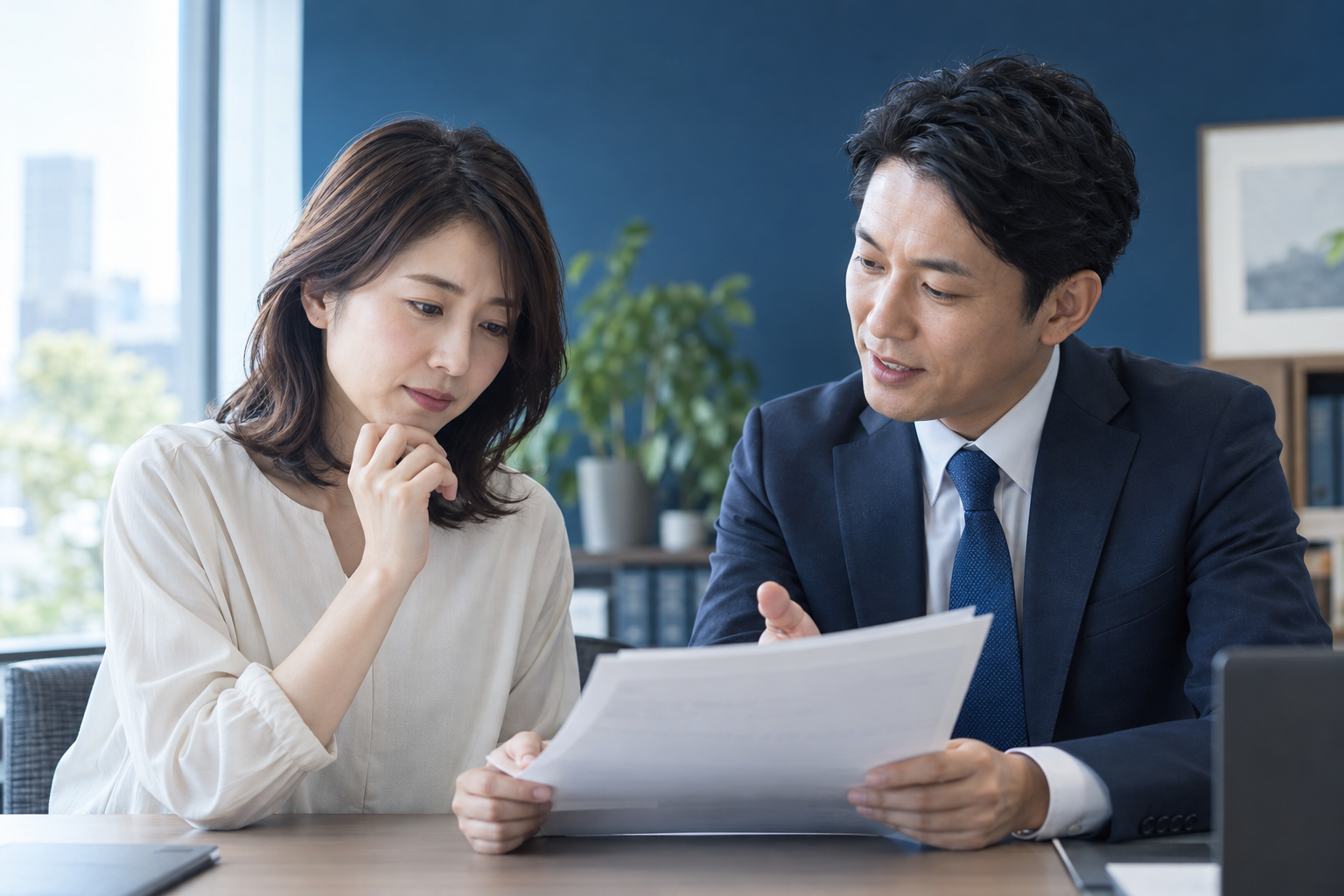 提示書を確認する相談者と弁護士のイメージ