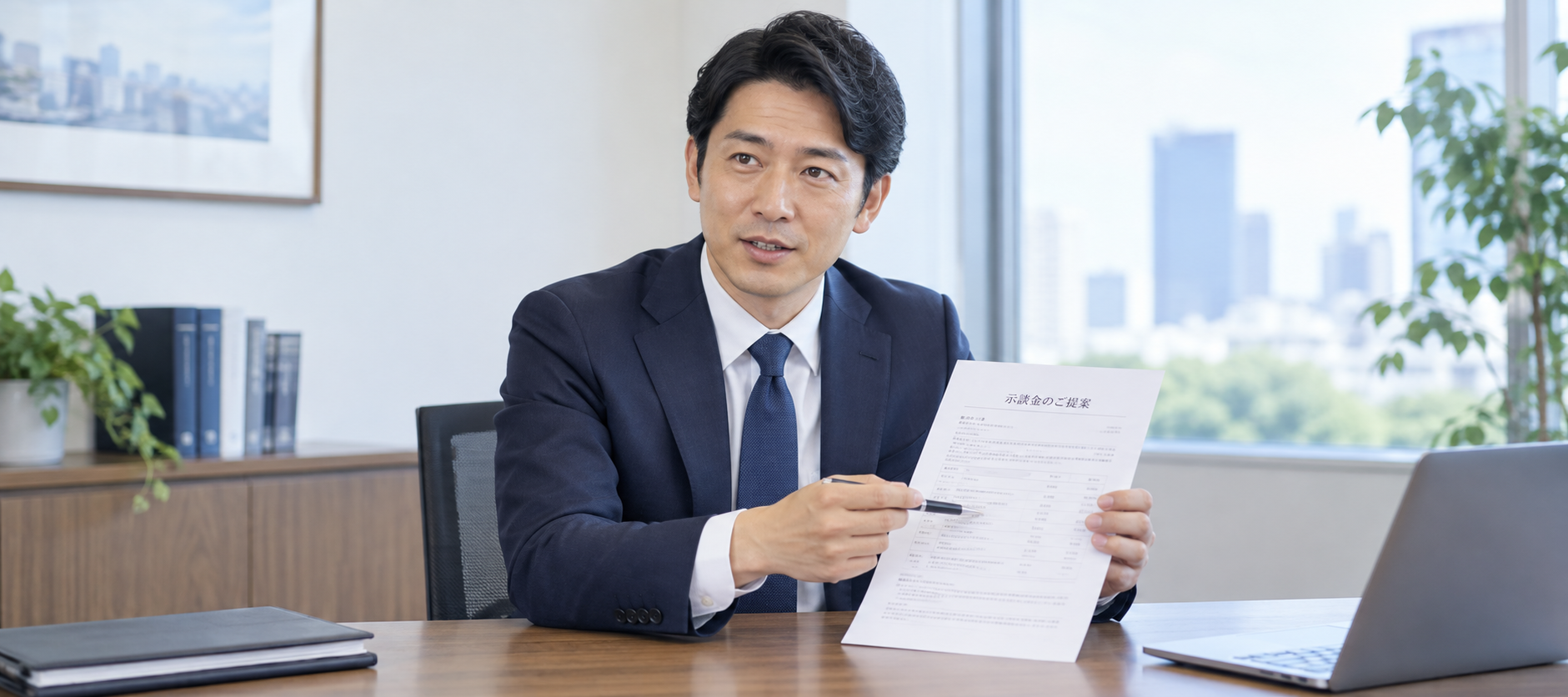 交通事故の提示額について説明する弁護士のイメージ