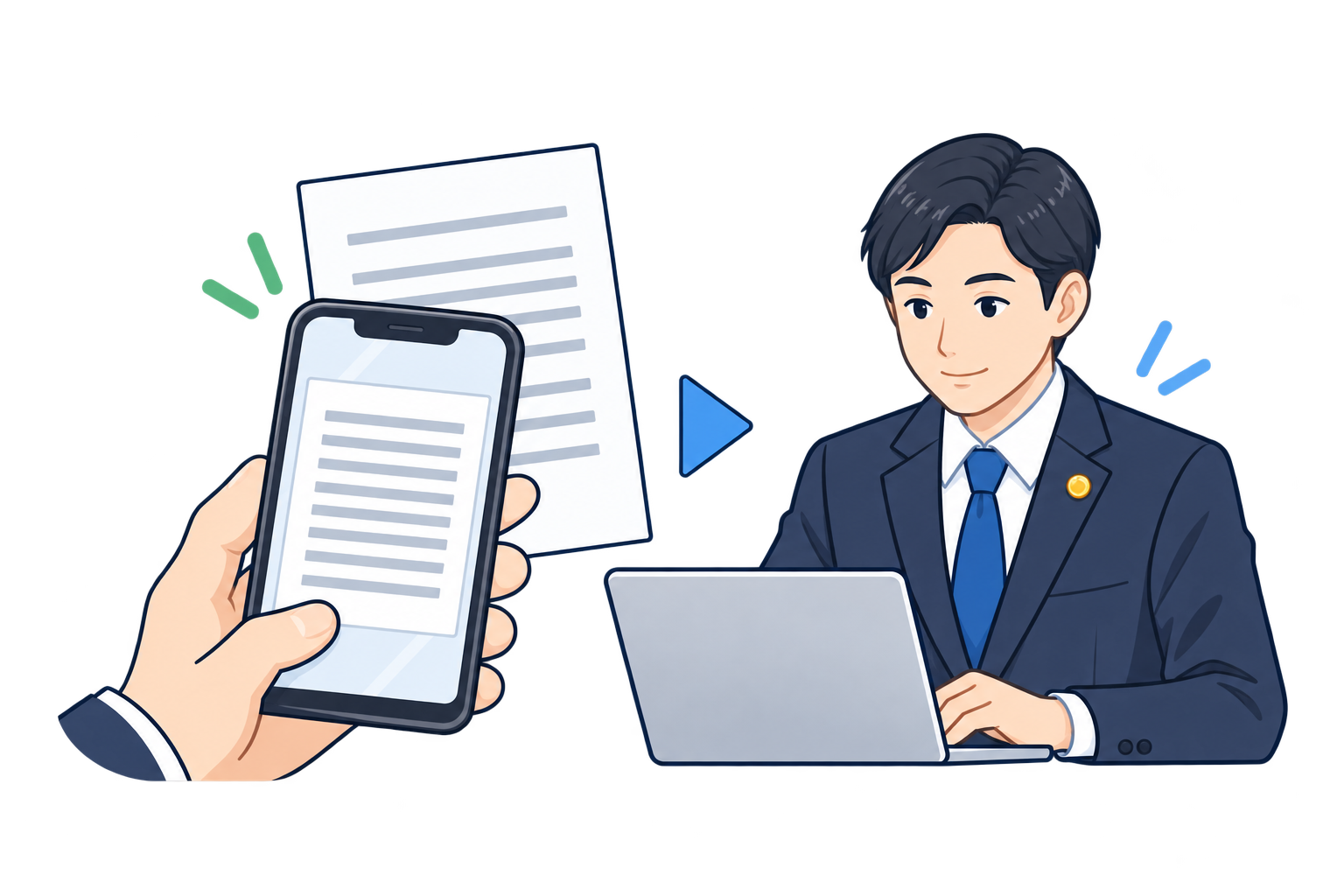 提示書を撮影して弁護士に送るイメージ